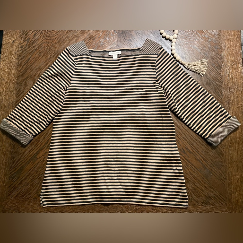Coldwater Creek Black and Brown Stripe Rolled Cuff size L (14) - NWOT